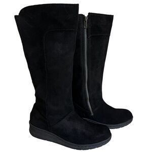 Born Brandenburg Black Suede Tall Wedge Boots Side Zip Knee High Women Size 7.5